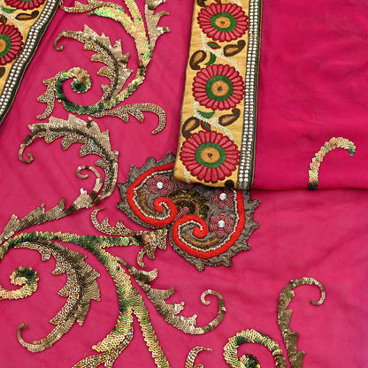 Indian Pre-Owned Sari Pink & Purple net,Pure Georgette Silk Hand Embroidered Designer Manish Malhotra Sarees Ethnic Dabka Zari Wedding Saree