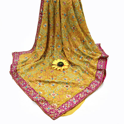 Indian Heavy Sari Mustard Pure Georgette Silk Hand Embroidered Sarees Designer Manish Malhotra 6Yd Sewing Ethnic Bollywood party wear saree