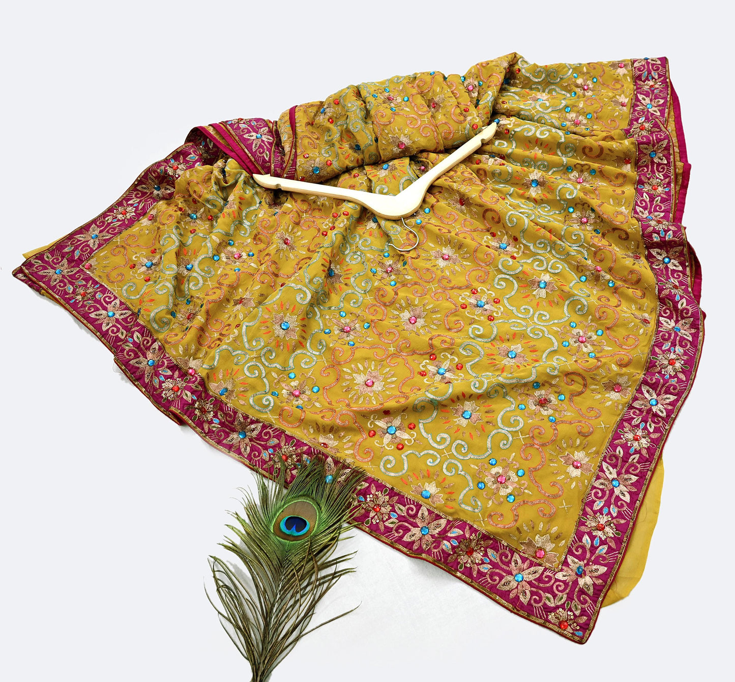 Indian Heavy Sari Mustard Pure Georgette Silk Hand Embroidered Sarees Designer Manish Malhotra 6Yd Sewing Ethnic Bollywood party wear saree