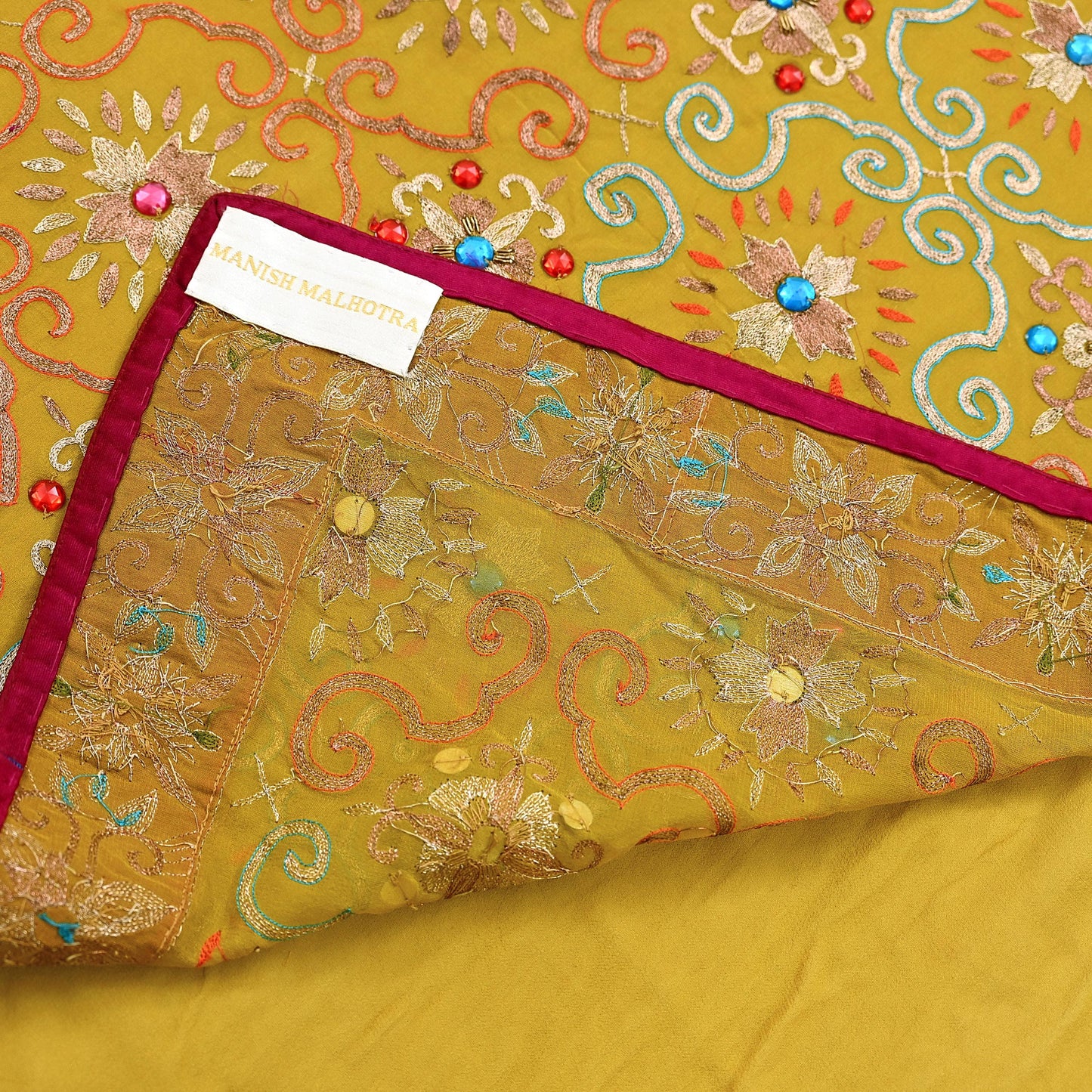 Indian Heavy Sari Mustard Pure Georgette Silk Hand Embroidered Sarees Designer Manish Malhotra 6Yd Sewing Ethnic Bollywood party wear saree