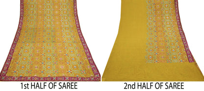 Indian Heavy Sari Mustard Pure Georgette Silk Hand Embroidered Sarees Designer Manish Malhotra 6Yd Sewing Ethnic Bollywood party wear saree