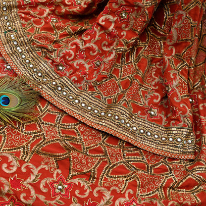 Indian Pre-owned Sari Rusty Red Pure Georgette Silk Hand Embroidered Anamika Khanna Designer Sarees Ethnic 6Yd Sewing  Wedding Sarees