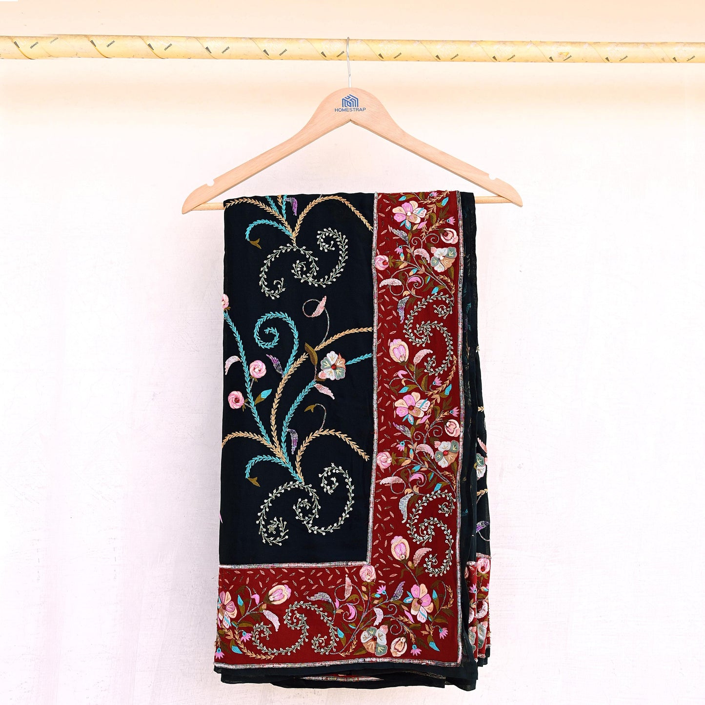 Indian Pre-owned Heavy Sari Black Pure Georgette Silk Hand Embroidered Sarees Designer Abu Jani 5Yd Sewing Ethnic Bollywood Designer Sarees