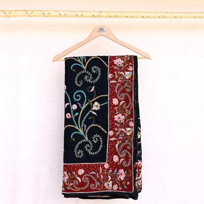 Indian Pre-owned Heavy Sari Black Pure Georgette Silk Hand Embroidered Sarees Designer Abu Jani 5Yd Sewing Ethnic Bollywood Designer Sarees