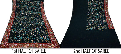 Indian Pre-owned Heavy Sari Black Pure Georgette Silk Hand Embroidered Sarees Designer Abu Jani 5Yd Sewing Ethnic Bollywood Designer Sarees