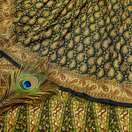 Vintage Heavy Black Sarees Pure Silk Hand Woven Sari Craft Fabric 5Yd Sewing Soft Ethnic Zari Dress Making Wedding Sari