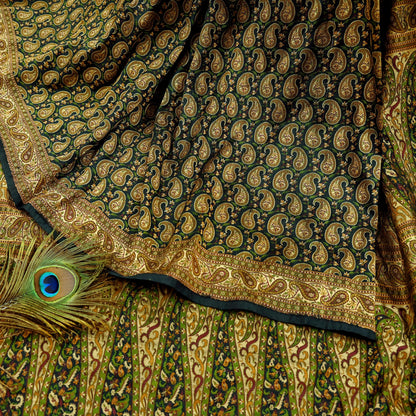 Vintage Heavy Black Sarees Pure Silk Hand Woven Sari Craft Fabric 5Yd Sewing Soft Ethnic Zari Dress Making Wedding Sari