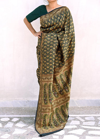 Vintage Heavy Black Sarees Pure Silk Hand Woven Sari Craft Fabric 5Yd Sewing Soft Ethnic Zari Dress Making Wedding Sari