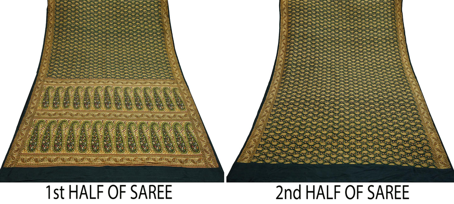 Vintage Heavy Black Sarees Pure Silk Hand Woven Sari Craft Fabric 5Yd Sewing Soft Ethnic Zari Dress Making Wedding Sari