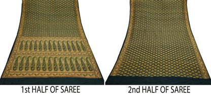 Vintage Heavy Black Sarees Pure Silk Hand Woven Sari Craft Fabric 5Yd Sewing Soft Ethnic Zari Dress Making Wedding Sari