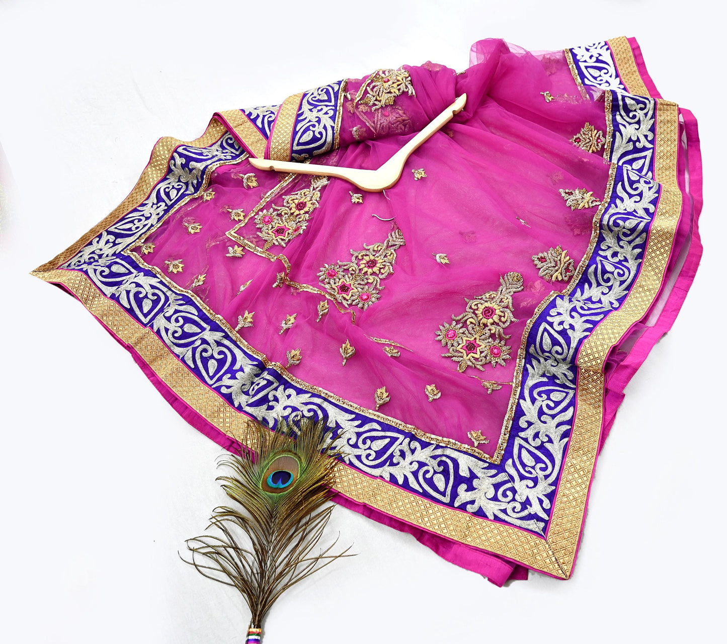 Indian Pre-owned Sari Purple Net/Mesh Hand Embroidered Anamika Khanna Designer Sarees Ethnic 6Yd Sewing  Zardozi/Dabka Zari Wedding Sarees