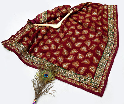 Indian Pre-Owned Sari Maroon & Green Net/Mesh Hand Embroidered Designer Sabyasachi Lehenga Sarees Ethnic Zardozi/Dabka Zari Wedding Sarees