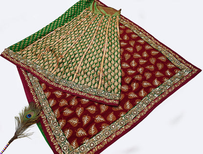 Indian Pre-Owned Sari Maroon & Green Net/Mesh Hand Embroidered Designer Sabyasachi Lehenga Sarees Ethnic Zardozi/Dabka Zari Wedding Sarees