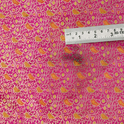 Indian Vintage Sari Pink Heavy Wedding Pure Satin Silk Woven Banarasi Tanchoi Saree 5Yd Ethnic Craft Fabric Upcycle Bridal Heavy Sarees