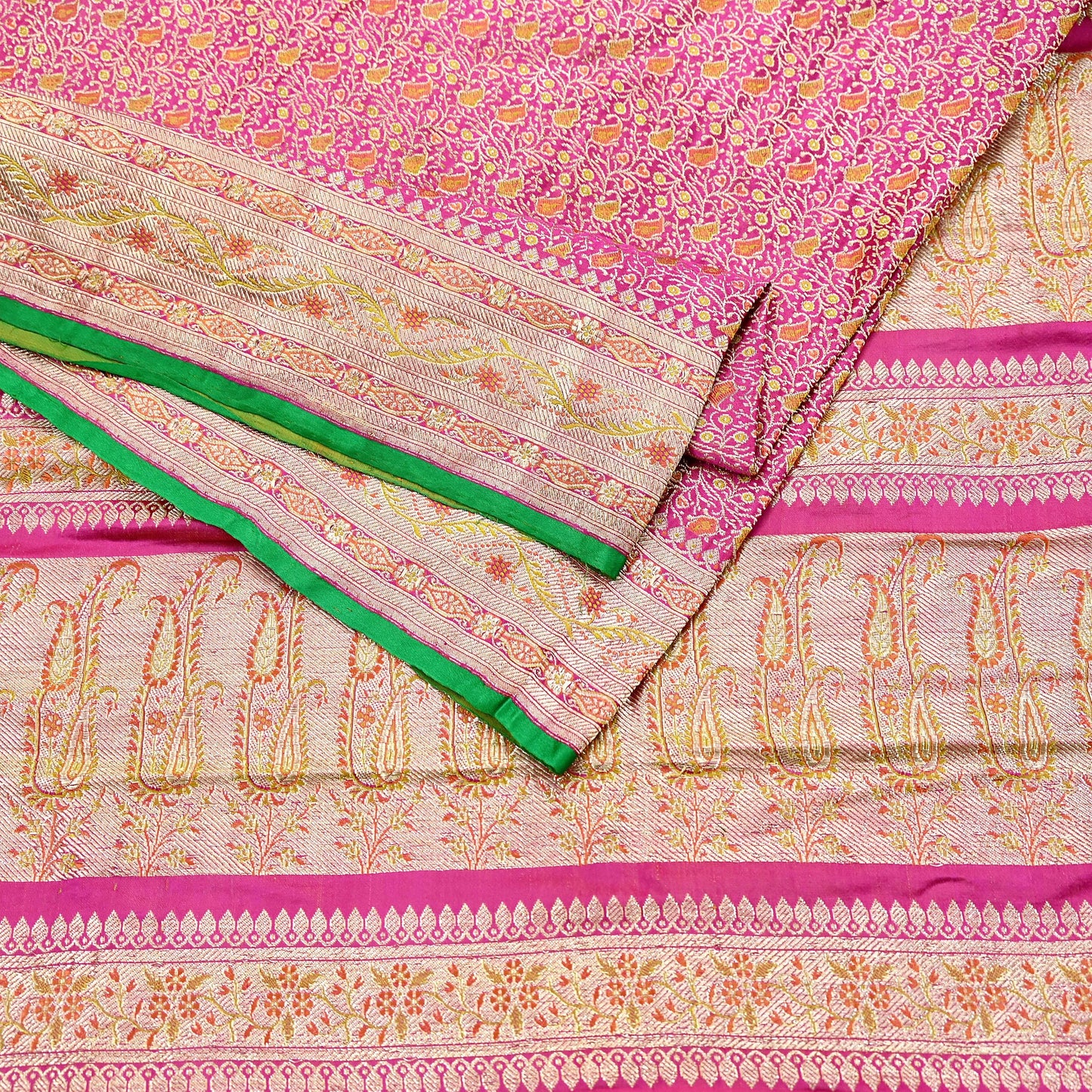 Indian Vintage Sari Pink Heavy Wedding Pure Satin Silk Woven Banarasi Tanchoi Saree 5Yd Ethnic Craft Fabric Upcycle Bridal Heavy Sarees