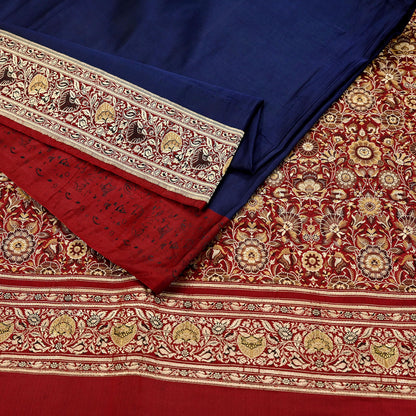 Indian Vintage Sari Blue & Maroon Heavy Pure Satin Silk Woven Banarasi Tanchoi Saree 5Yd Ethnic Craft Fabric Upcycle Bridal Heavy Sarees
