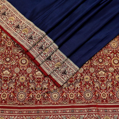 Indian Vintage Sari Blue & Maroon Heavy Pure Satin Silk Woven Banarasi Tanchoi Saree 5Yd Ethnic Craft Fabric Upcycle Bridal Heavy Sarees