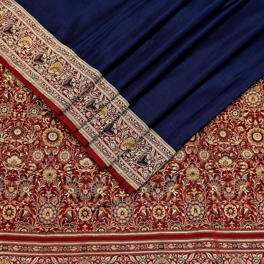 Indian Vintage Sari Blue & Maroon Heavy Pure Satin Silk Woven Banarasi Tanchoi Saree 5Yd Ethnic Craft Fabric Upcycle Bridal Heavy Sarees