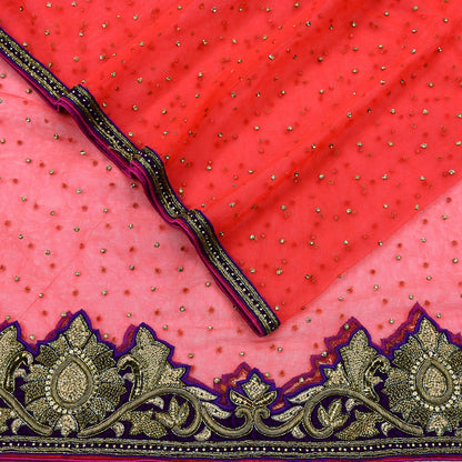 Indian Vintage Heavy Bridal Dupatta red Net Mesh Long Stole Hand Embroidered Scarves Zardozi Dabka Zari Sequins Wedding Dupatta