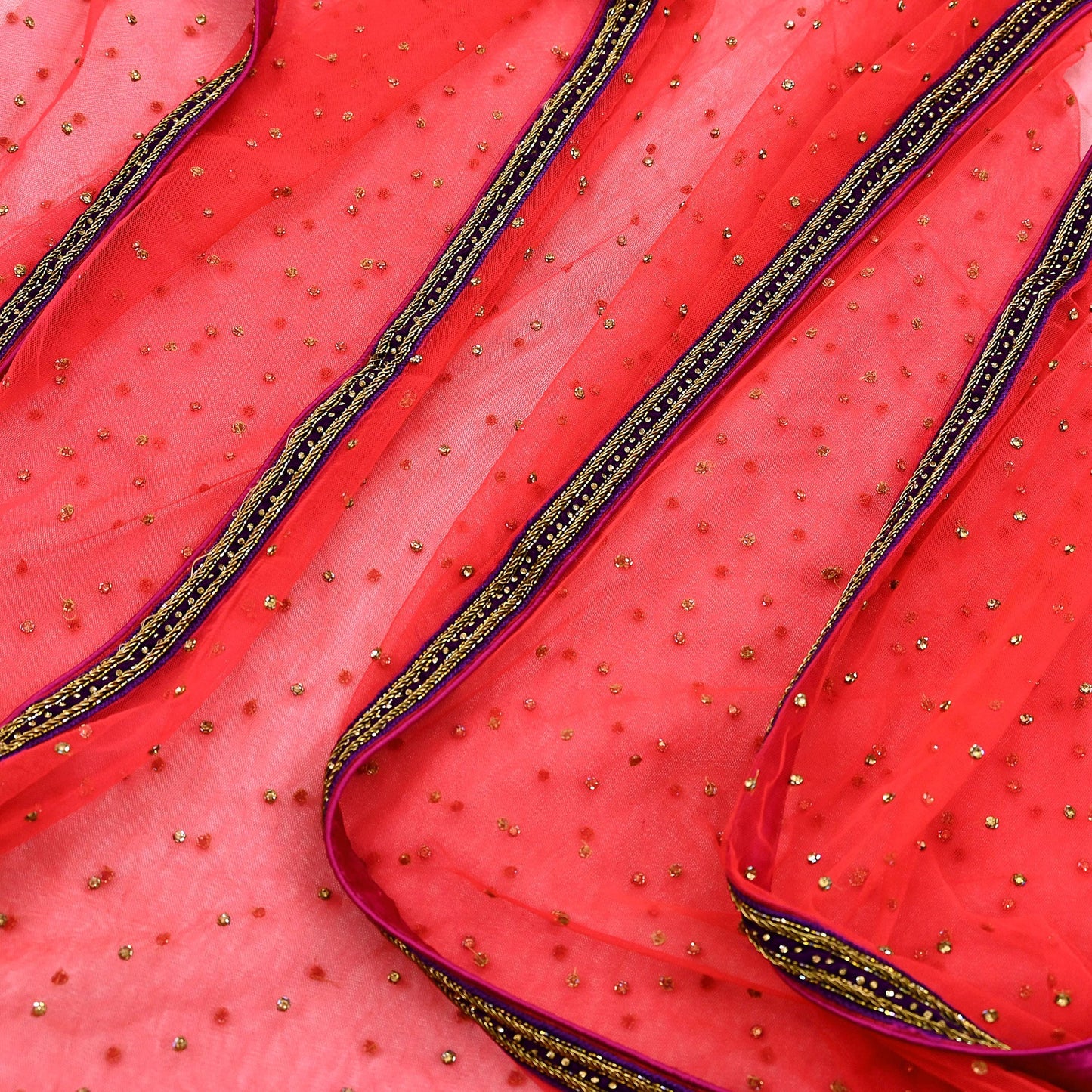 Indian Vintage Heavy Bridal Dupatta red Net Mesh Long Stole Hand Embroidered Scarves Zardozi Dabka Zari Sequins Wedding Dupatta