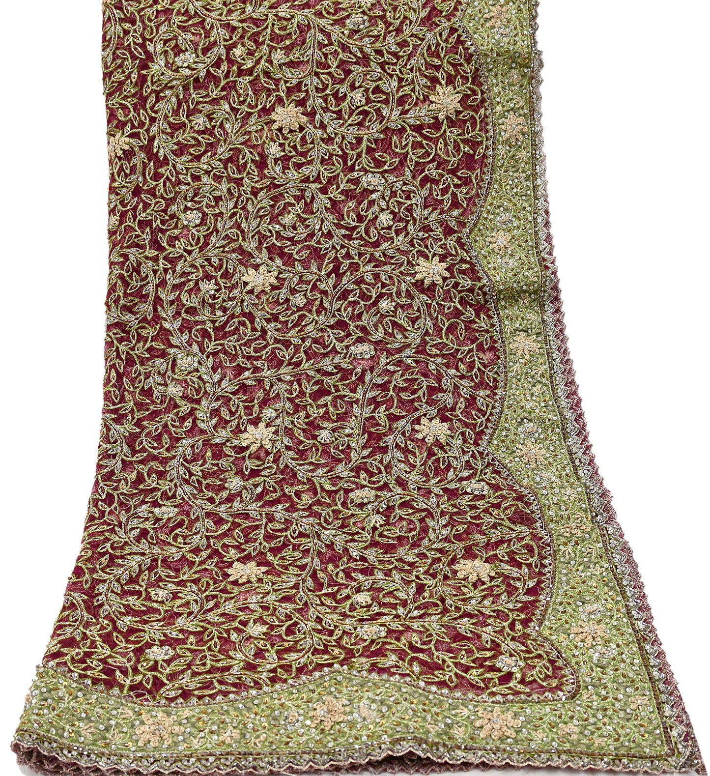 Indian Vintage Heavy Bridal Dupatta Pink Net Mesh Long Stole Hand Embroidered Scarves Silver Zardozi Dabka Zari Sequins Wedding Dupatta