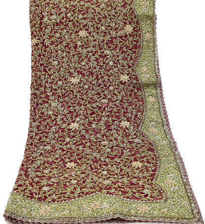 Indian Vintage Heavy Bridal Dupatta Pink Net Mesh Long Stole Hand Embroidered Scarves Silver Zardozi Dabka Zari Sequins Wedding Dupatta