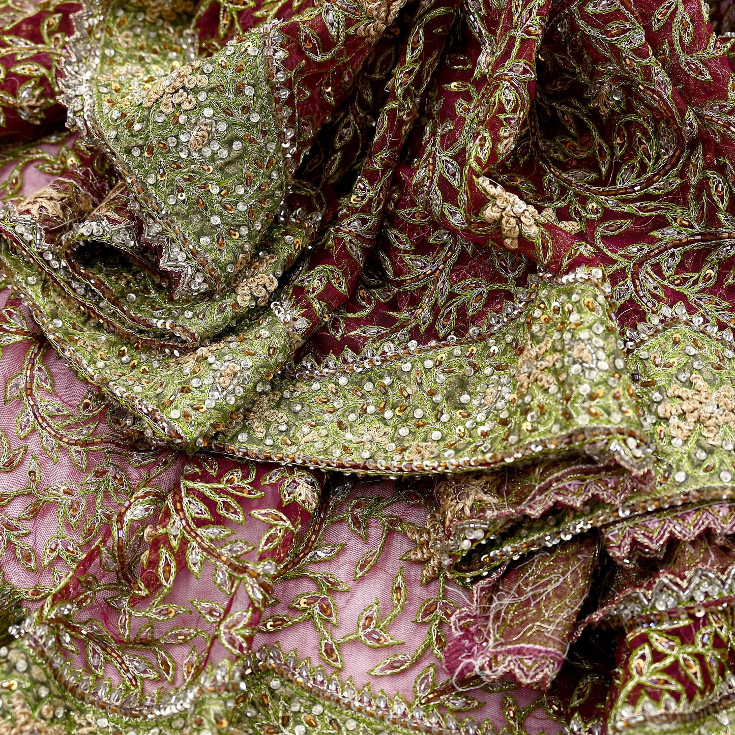 Indian Vintage Heavy Bridal Dupatta Pink Net Mesh Long Stole Hand Embroidered Scarves Silver Zardozi Dabka Zari Sequins Wedding Dupatta