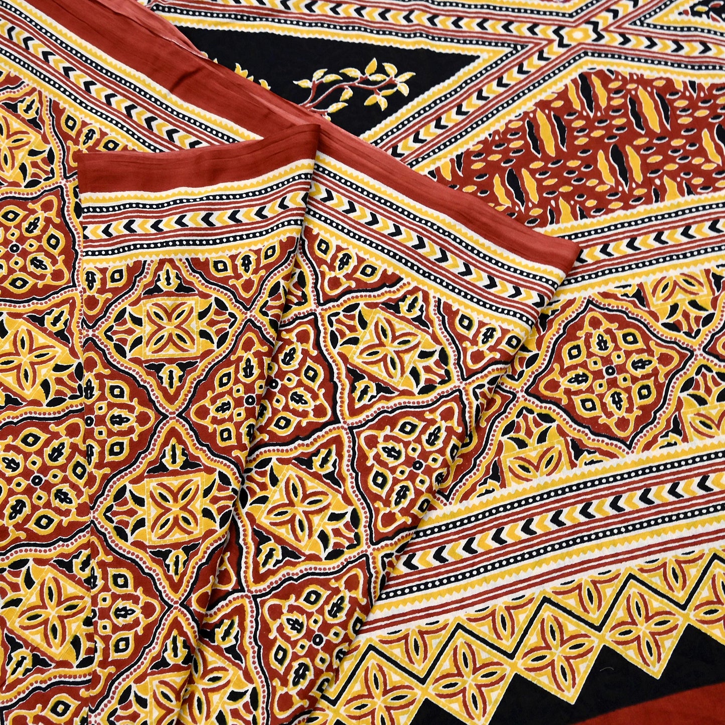 Indian Vintage Rusty Sarees Pure Cotton Block Printed Sari 5yd Sewing Craft Fabric DressMaking Soft Crafting Quilting Upcycle