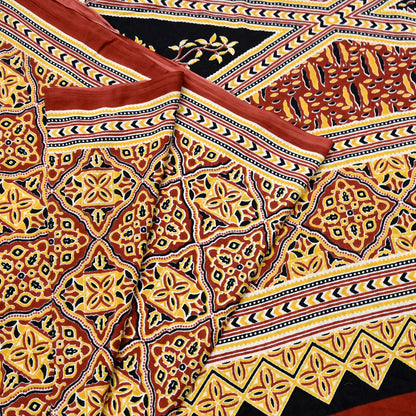 Indian Vintage Rusty Sarees Pure Cotton Block Printed Sari 5yd Sewing Craft Fabric DressMaking Soft Crafting Quilting Upcycle