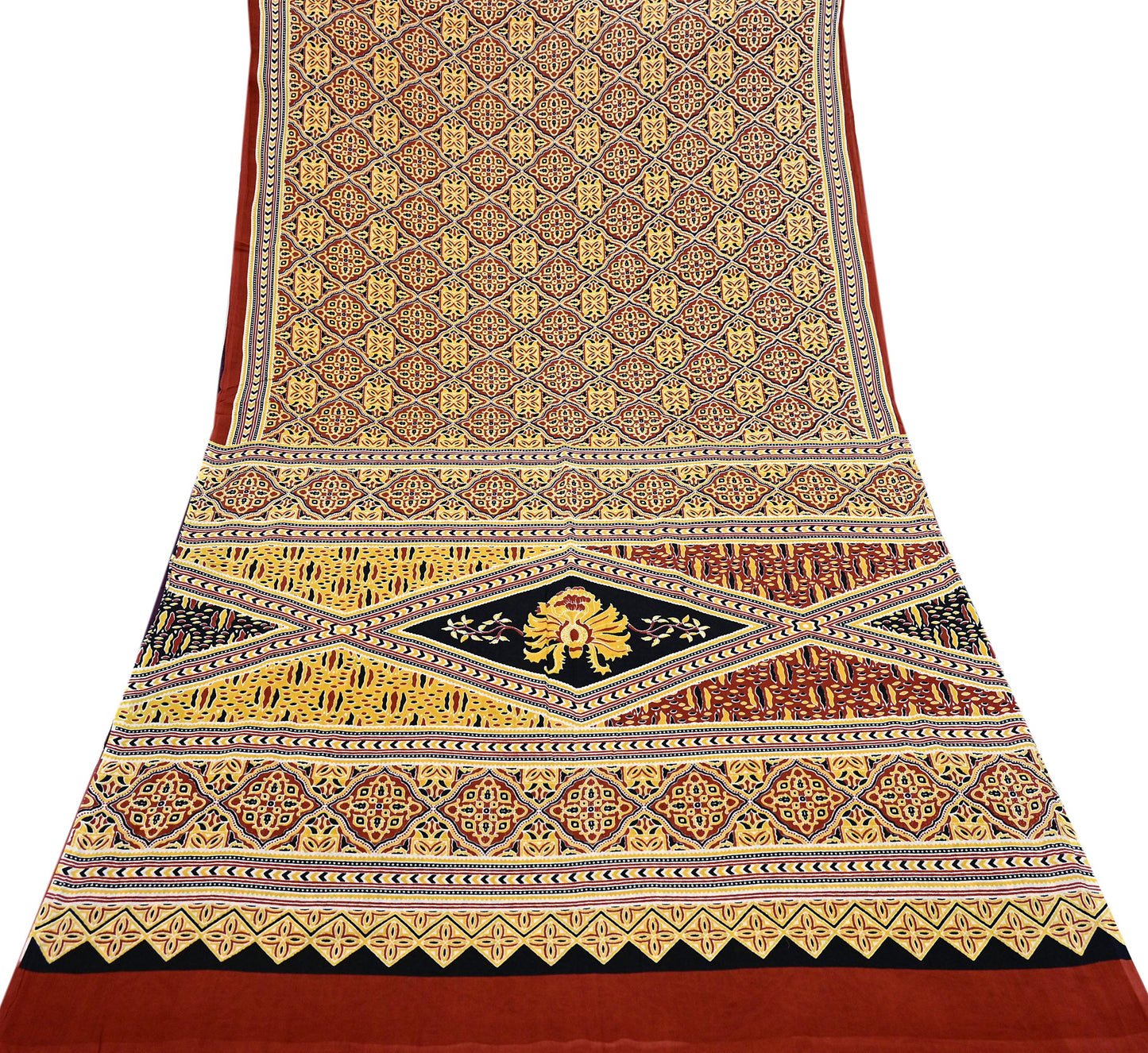 Indian Vintage Rusty Sarees Pure Cotton Block Printed Sari 5yd Sewing Craft Fabric DressMaking Soft Crafting Quilting Upcycle