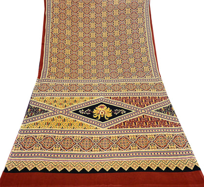 Indian Vintage Rusty Sarees Pure Cotton Block Printed Sari 5yd Sewing Craft Fabric DressMaking Soft Crafting Quilting Upcycle