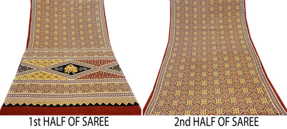 Indian Vintage Rusty Sarees Pure Cotton Block Printed Sari 5yd Sewing Craft Fabric DressMaking Soft Crafting Quilting Upcycle