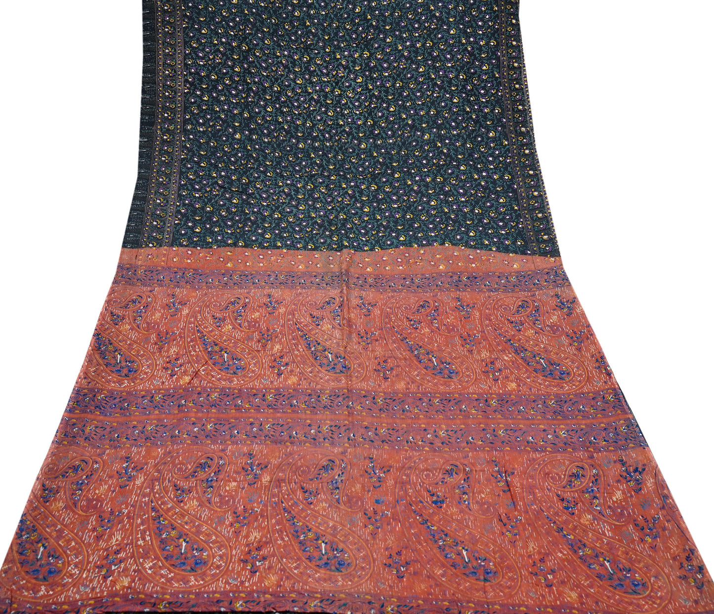 Indian Vintage Sari Orange & Black Printed Pure Cotton Sarees Fabric Floral 5Yd Sarong Wrap Boho Fabric Kimono Dress making Crafting