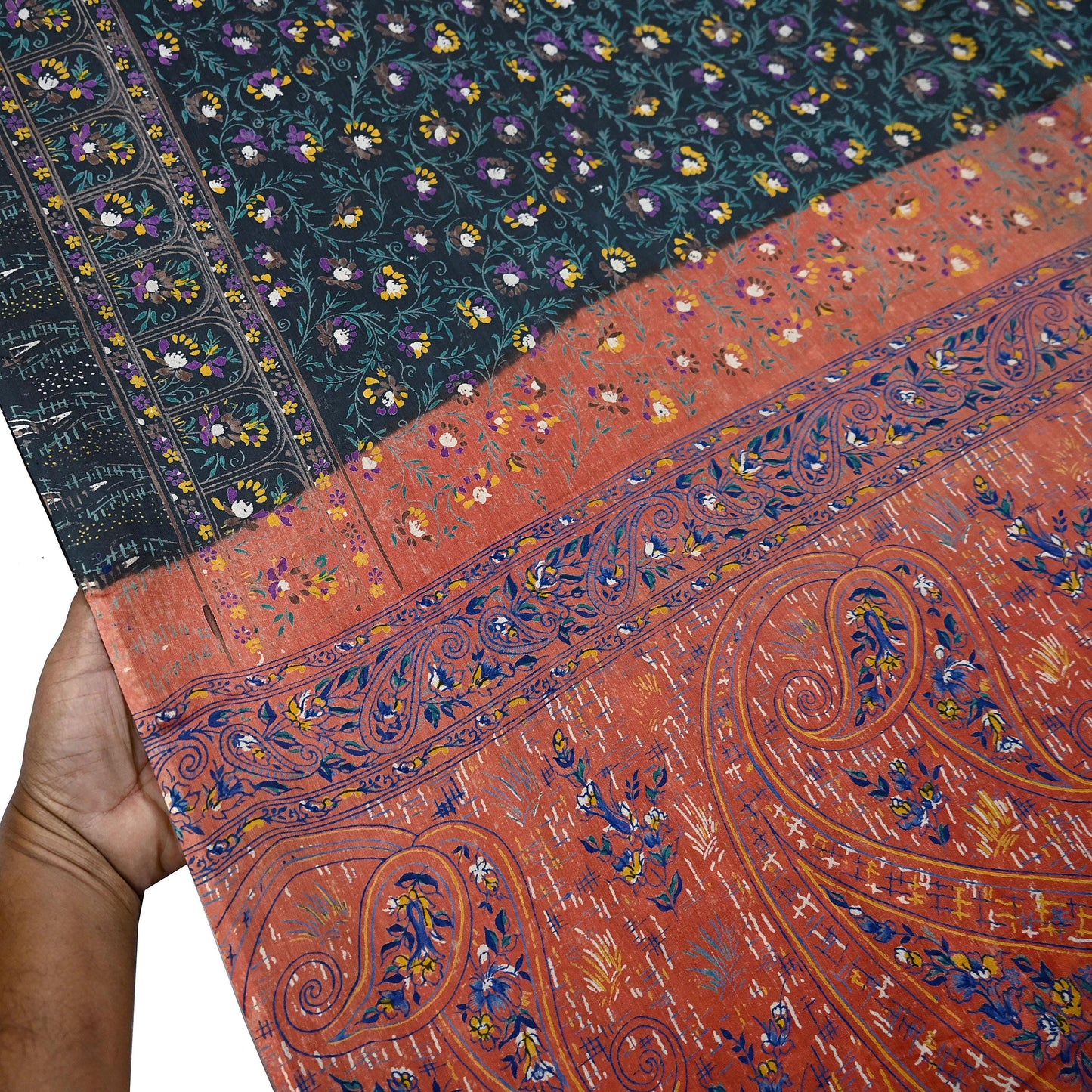 Indian Vintage Sari Orange & Black Printed Pure Cotton Sarees Fabric Floral 5Yd Sarong Wrap Boho Fabric Kimono Dress making Crafting