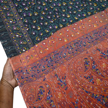 Indian Vintage Sari Orange & Black Printed Pure Cotton Sarees Fabric Floral 5Yd Sarong Wrap Boho Fabric Kimono Dress making Crafting