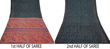 Indian Vintage Sari Orange & Black Printed Pure Cotton Sarees Fabric Floral 5Yd Sarong Wrap Boho Fabric Kimono Dress making Crafting