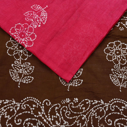 Indian Vintage Sari Pink & Brown Batik Printed Saree 100% Pure Cotton 5Yd Craft Fabric Sewing Sarong Wrap Boho Quilting Dress Making