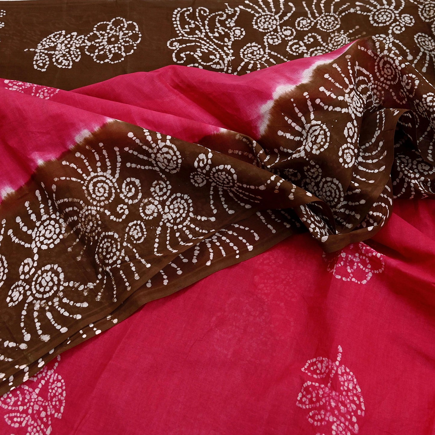 Indian Vintage Sari Pink & Brown Batik Printed Saree 100% Pure Cotton 5Yd Craft Fabric Sewing Sarong Wrap Boho Quilting Dress Making