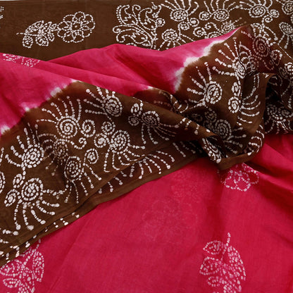 Indian Vintage Sari Pink & Brown Batik Printed Saree 100% Pure Cotton 5Yd Craft Fabric Sewing Sarong Wrap Boho Quilting Dress Making