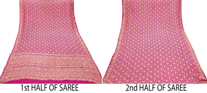 Antique Vintage Magenta Saree Pure Georgette Silk Hand Woven Banarasi Sari Craft Fabric 5Yd Sewing Soft Ethnic Zari Dress Making