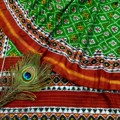 Indian Antique Vintage Hand Woven Double Ikat Patola Sarees 100% Pure Silk Craft Fabric 5Yd Dress Making Sewing For wearing