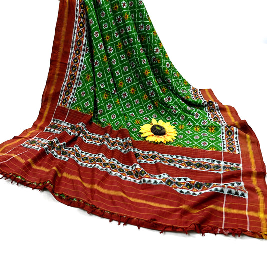 Indian Antique Vintage Hand Woven Double Ikat Patola Sarees 100% Pure Silk Craft Fabric 5Yd Dress Making Sewing For wearing