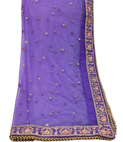 Indian party wear Purple Net Raw silk Hand Embroidered Semi Stitched Lehenga Set of 3pcs Bollywood style wedding wear