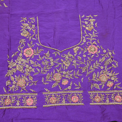 Indian party wear Purple Net Raw silk Hand Embroidered Semi Stitched Lehenga Set of 3pcs Bollywood style wedding wear