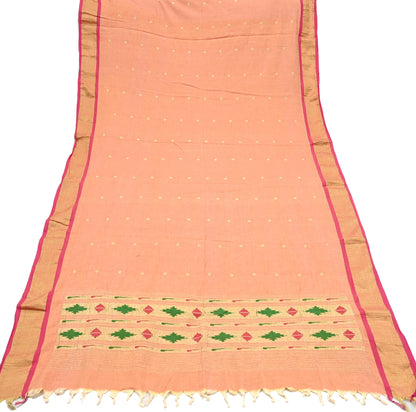 Indian Vintage Dupatta Pink & Peach Pure Cotton Long Stole Handloom Paithani Dupatta Scarves Veil Tissue Silk Muniya Border
