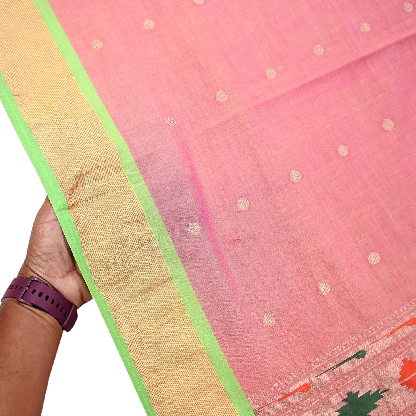 Indian Vintage Dupatta Pink Pure Cotton Long Stole Handloom Paithani Dupatta Scarves Veil Tissue Silk Muniya Border