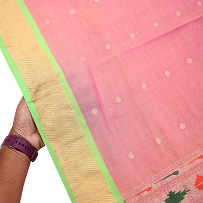 Indian Vintage Dupatta Pink Pure Cotton Long Stole Handloom Paithani Dupatta Scarves Veil Tissue Silk Muniya Border