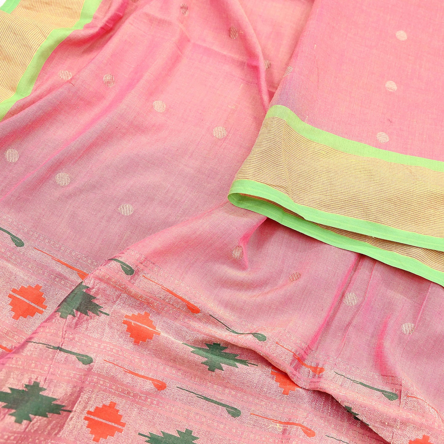 Indian Vintage Dupatta Pink Pure Cotton Long Stole Handloom Paithani Dupatta Scarves Veil Tissue Silk Muniya Border