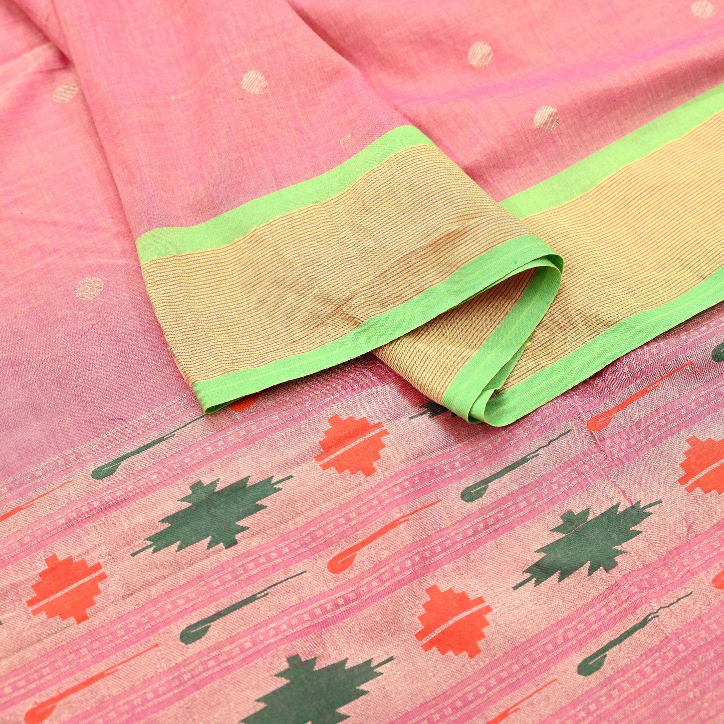 Indian Vintage Dupatta Pink Pure Cotton Long Stole Handloom Paithani Dupatta Scarves Veil Tissue Silk Muniya Border