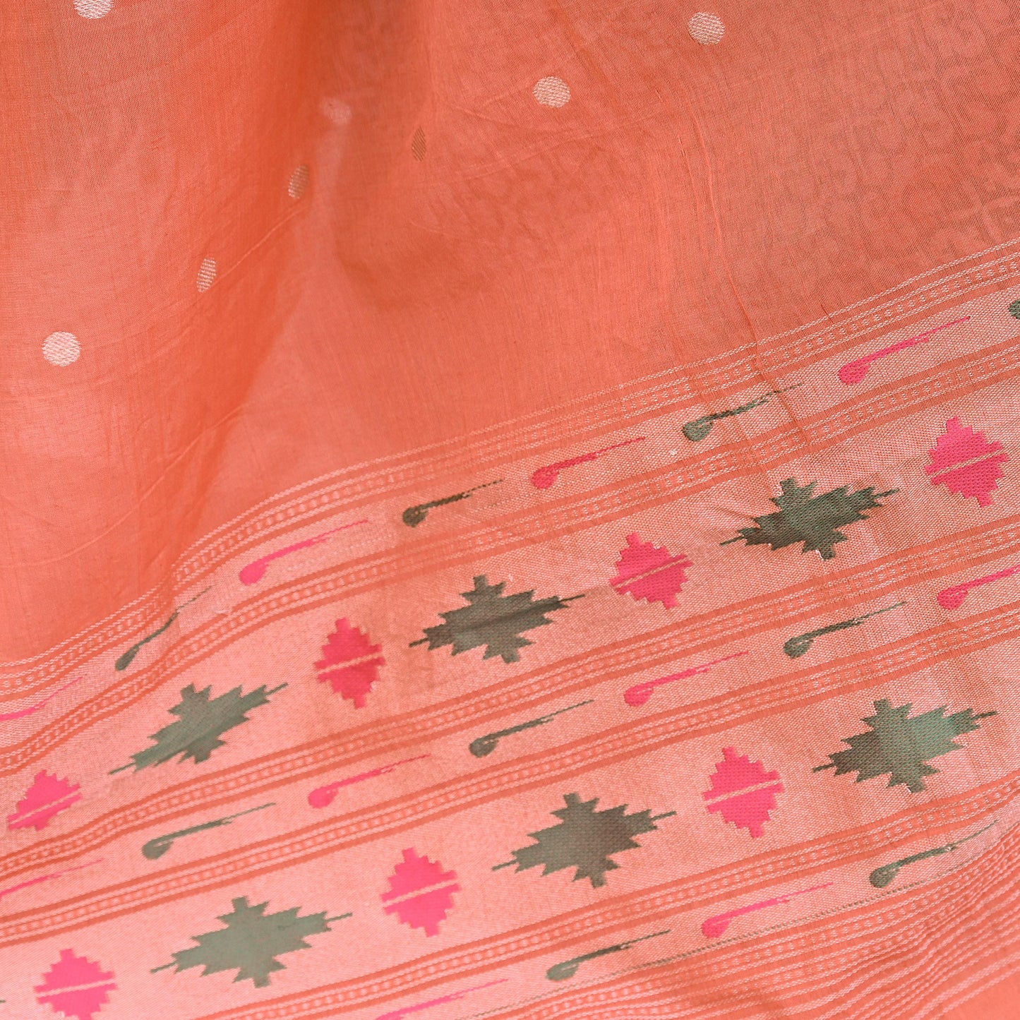 Indian Vintage Dupatta Orange Pure Cotton Long Stole Handloom Paithani Dupatta Scarves Veil Tissue Silk Muniya Border Fringes